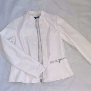 White Leather Jacket with Pockets